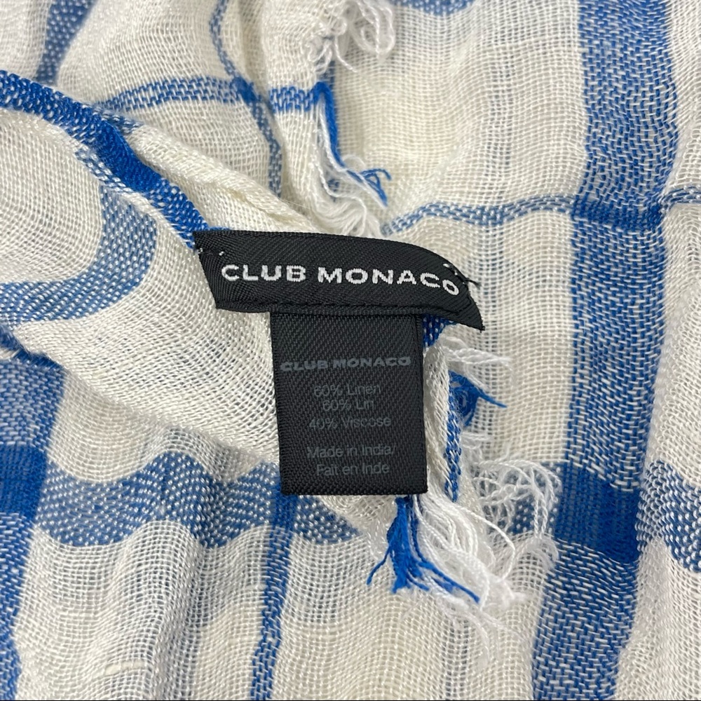 Club Monaco Fringe Wrap Scarf Blue & While Check Plaid - Picture 4 of 5